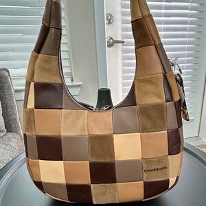 BRAND NEW!! COACHTOPIA🤎 Crescent Shoulder Bag In Checkerboard Upcrafted Suede🤎